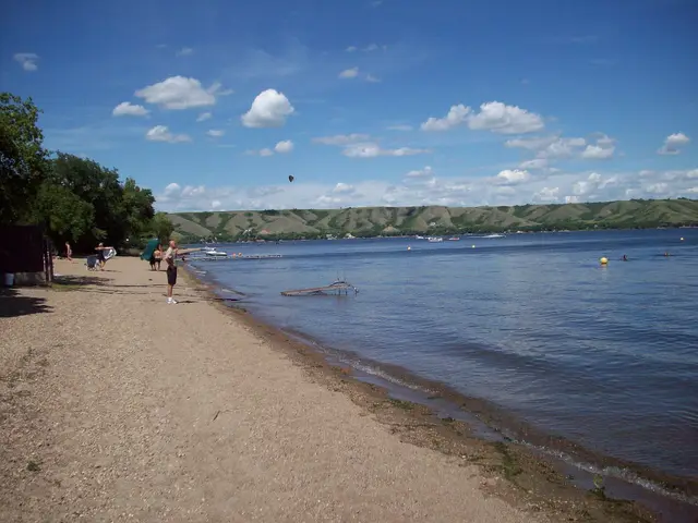 Beach on Echo Lake with Qu'Appelle Valley hills